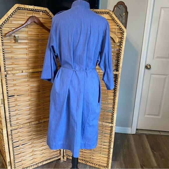Vintage Models Coat Blue Button-Up Midi Dress artist smock belted pockets 12 USA - Picture 7 of 10